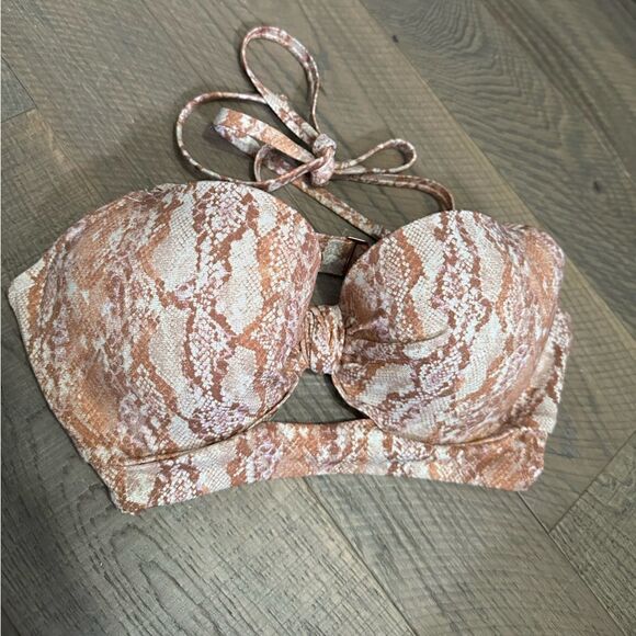 Shade & Shore Lurex Snake Print Women's LightlyLined KnoFront Bikini Top 34D NWT - Picture 4 of 13